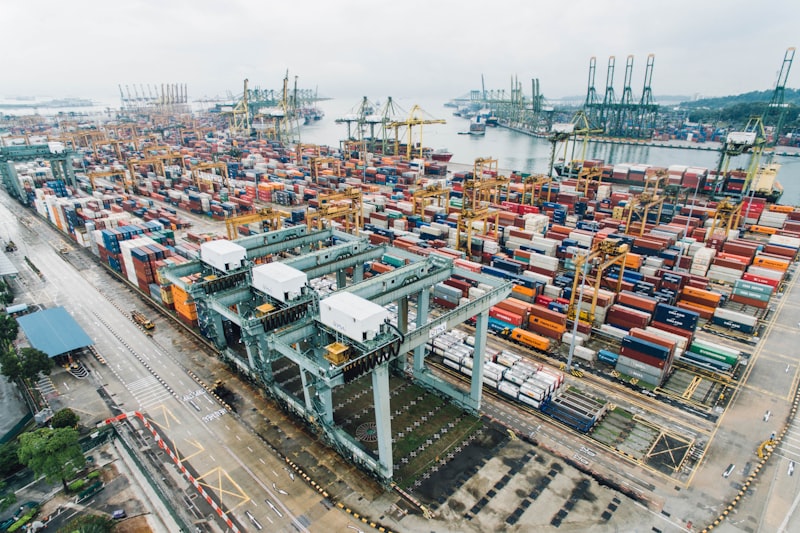 Container ship loaded with cargo at sea